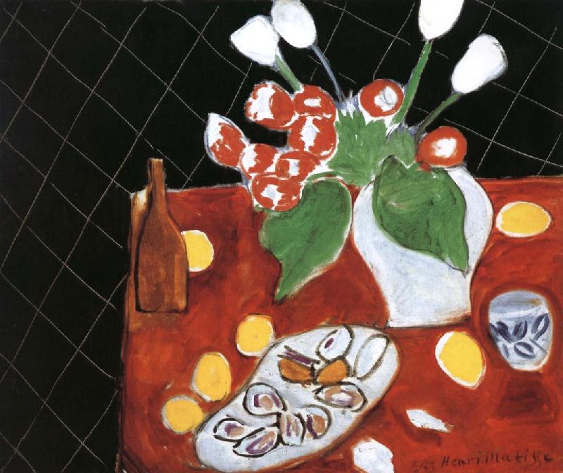 Henri Matisse Black background, tulips and oysters oil painting image